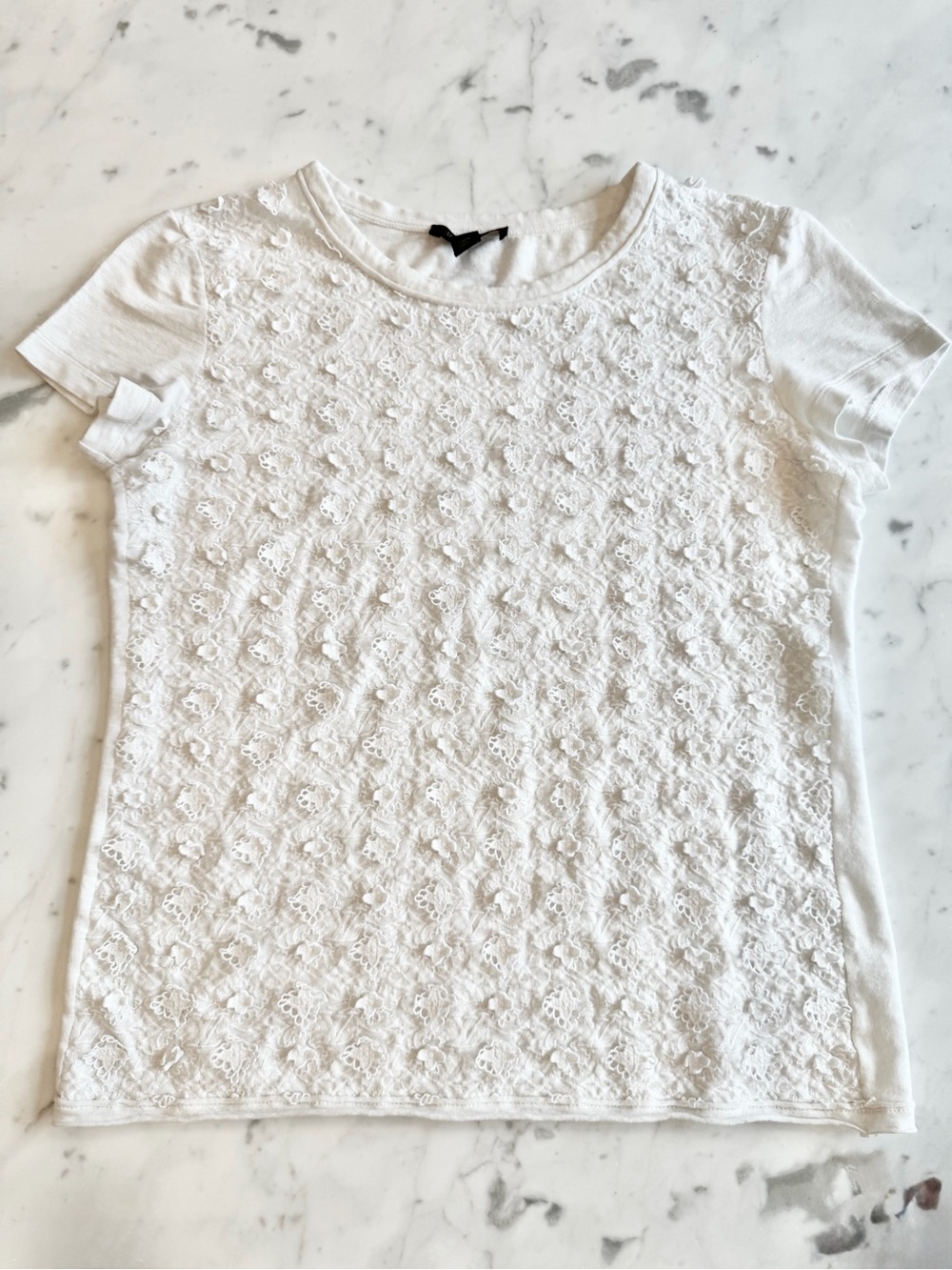 Preowned Authentic Louis Vuitton White Textured Short-Sleeve Top Size Medium - Picture 3 of 6